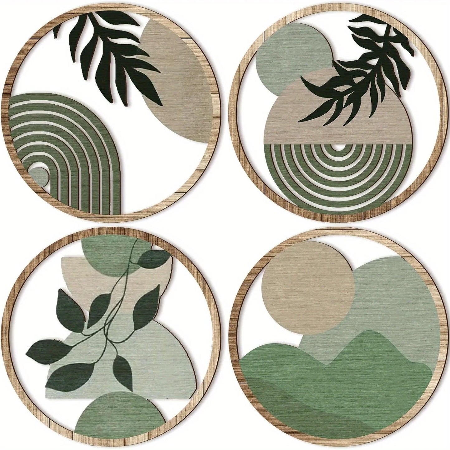 4 Bohemian Wall Art Set - Wooden Bohemian Decor，Geometric Hanging Artwork，Suitable for baby room，Farmhouse Aesthetic Minimalist